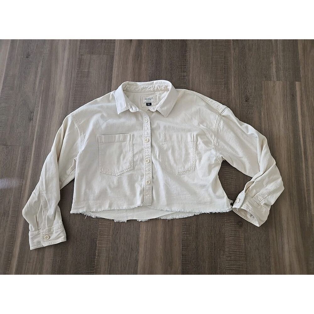 American Eagle L/XL Women's Cropped Jacket Button Front Reverse Inner Pocket